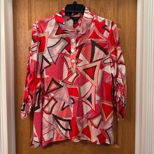 Ali Miles - Vibrant Red and Pink Geometric Top - 1